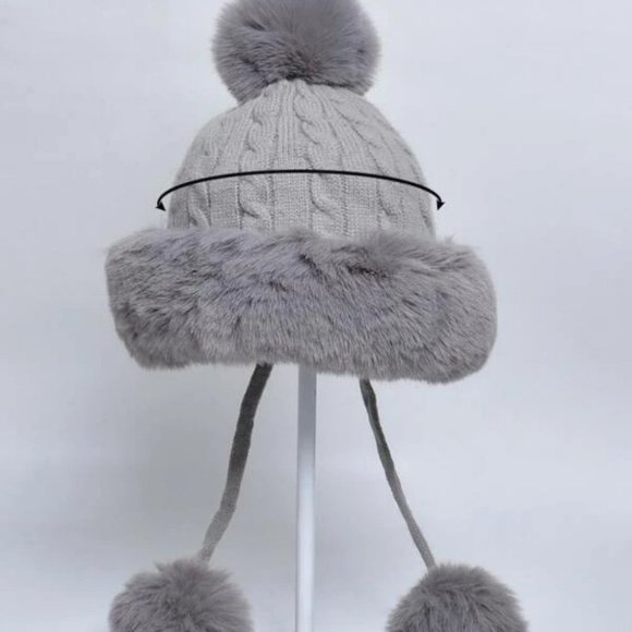 Faux fur trimmed & pom pom knit Hat winter Pink, black, cream, tan or gray - Picture 14 of 15